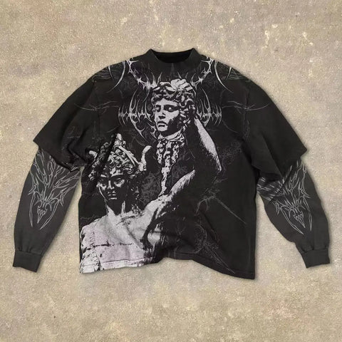 Goth Crimson Thorn Screaming Face Oversized Long Sleeve Shirt