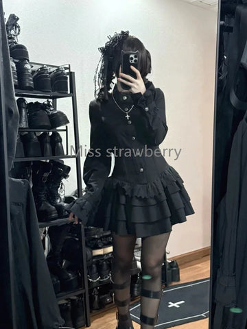 Victorian Goth Mourning Ruffle Mini Dress