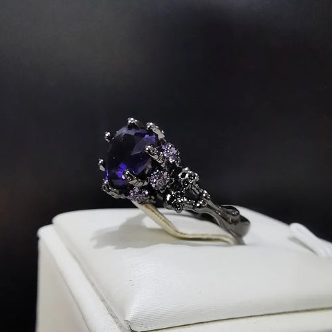 Goth Crimson Skull Crown Zirconia Ring