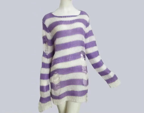 Goth Bloodline Stripe Hollow Knit Sweater
