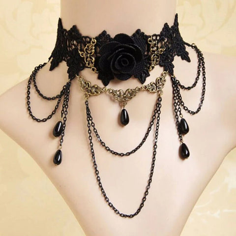 Victorian Goth Mourning Cascade Choker Necklace