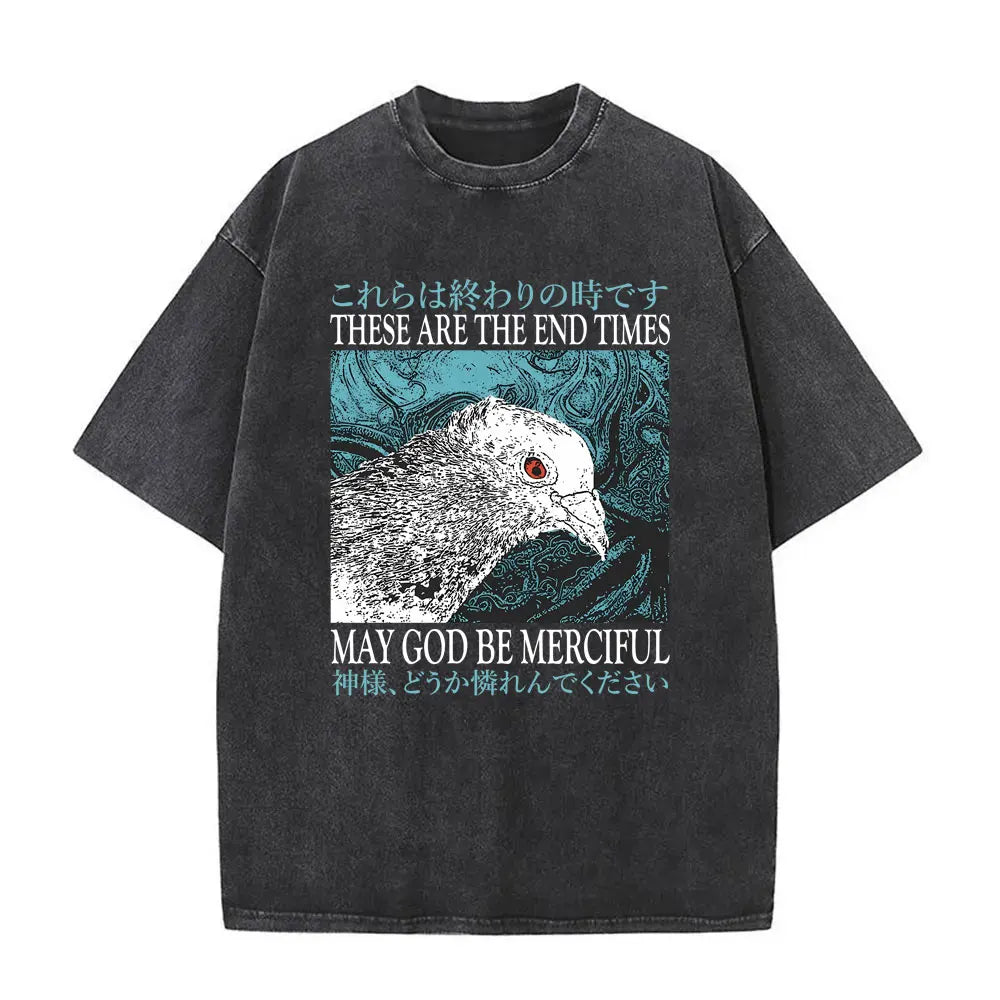 Alt T-shirt with black funny pigeon graphic