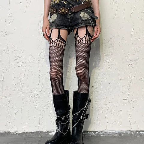 Cyber Goth Shredded Denim & Mesh Tank Set