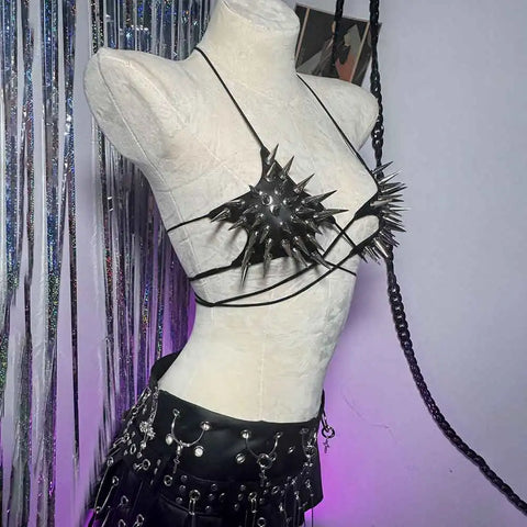 Cyber Goth Spiked Armour Halter Top