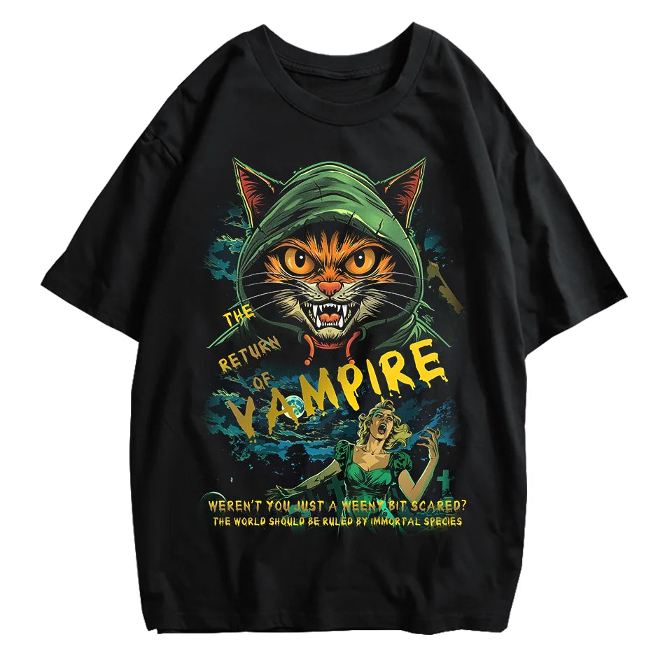 Alt T-shirt with cat cartoon graphic