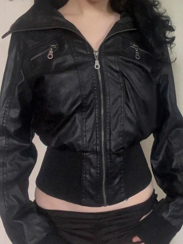 Goth Moto Zip Coat in Structured Faux Leather
