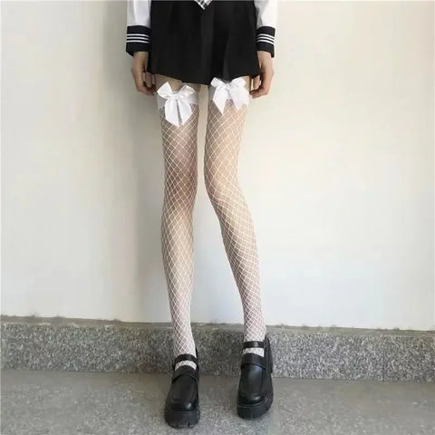 Goth Thigh-High Sheer Sock — Lace, Velvet Band & Crimson Edge