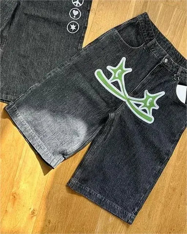 Goth Tribal Blade Denim Shorts