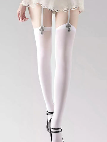 Nu Goth Cathedral Cross Garter Thigh-High Sock
