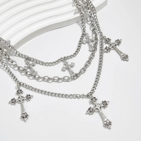 Mall Goth Triple Cross Chain Pants — Layered Silver Altar