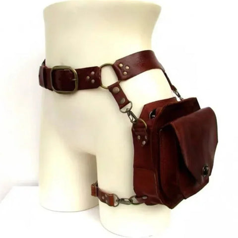 Goth Leather Harness Hip Bag with Thigh Strap