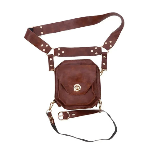 Goth Leather Harness Hip Bag with Thigh Strap