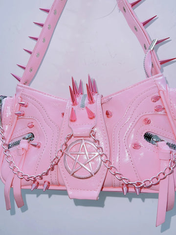 Pastel Goth Spiked Pentagram Baguette Bag