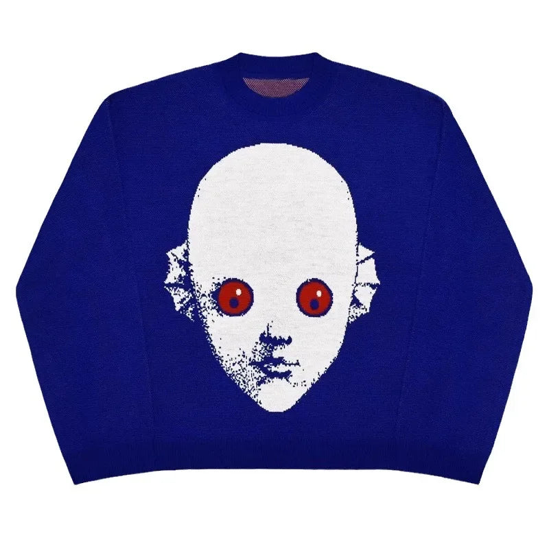 Nu Goth Red-Eyed White Cat Knit Sweater