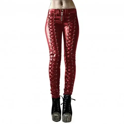 Goth Lace-Up Faux Leather Skinny Pants