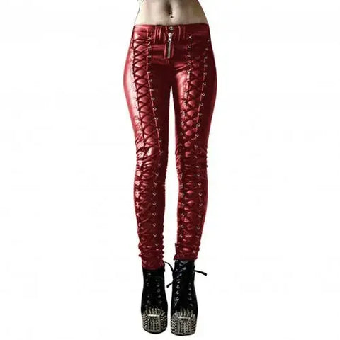 Goth Lace-Up Faux Leather Skinny Pants