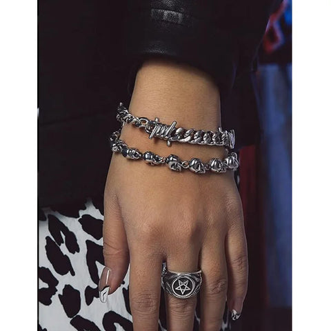 Goth Barbed Wire Thorn Chain Bracelet in Stainless Steel