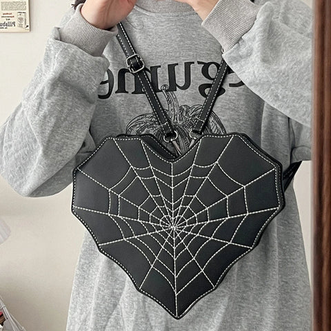Goth Spiderweb Heart Crossbody Bag