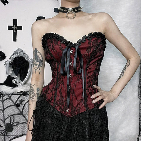 Victorian Goth Crimson Requiem Corset Top