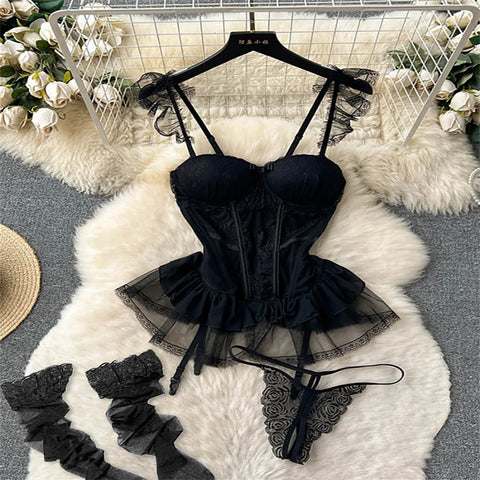 Goth Bound in Contrast Rope Bodysuit