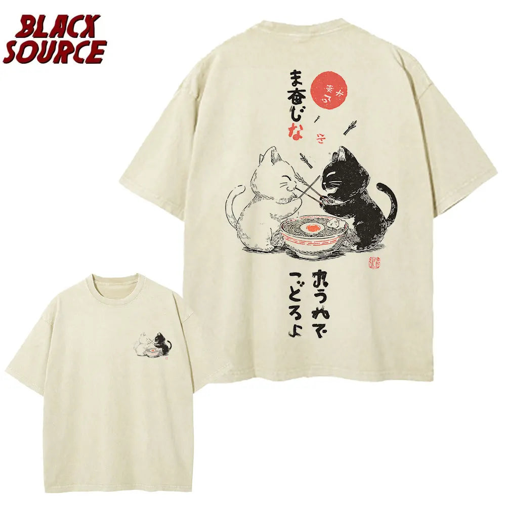 Alt T-shirt with cat cartoon graphic