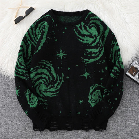 Nu Goth Collapsed Universe Distressed Sweater