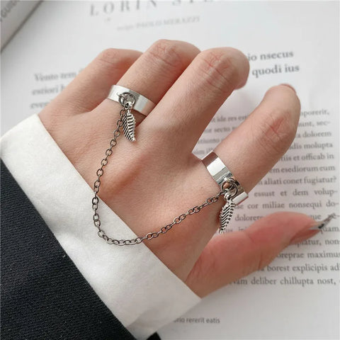 Goth Silver Chain Hand Harness Ring Set