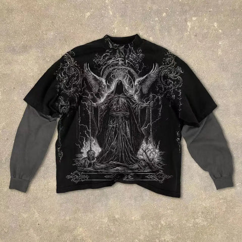 Goth Crimson Thorn Screaming Face Oversized Long Sleeve Shirt