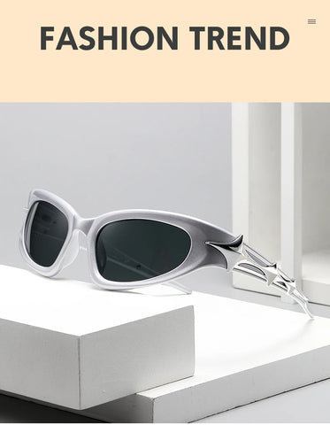 Cyber Goth Electric Blue Spike Wrap Sunglasses
