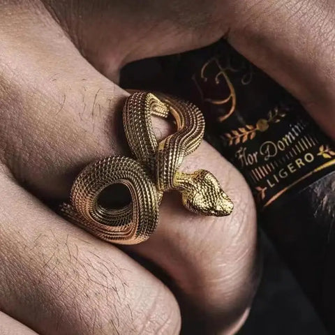 Goth Serpent Coil Ring — Oxidised Silver Snake Wrap