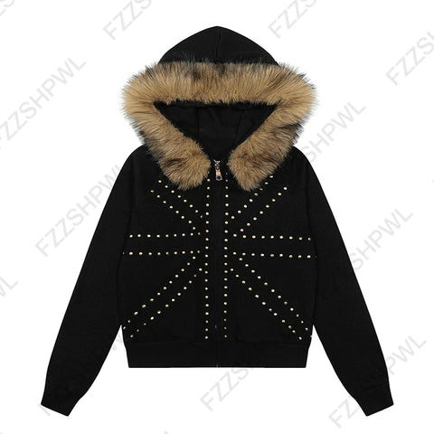 Nu Goth All-Over Cross Print Zip-Up Tshirt Hoodie