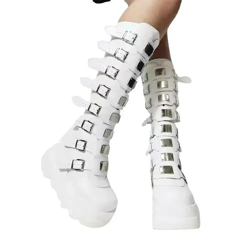 Goth Seven-Buckle Platform Knee Boot