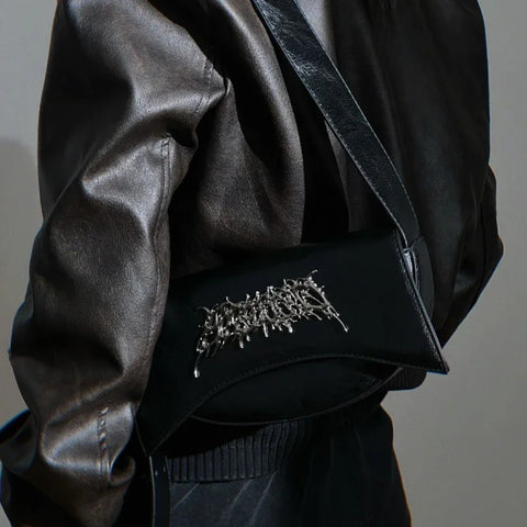 Goth Thorn Clutch Bag in Blackened Vegan Leather