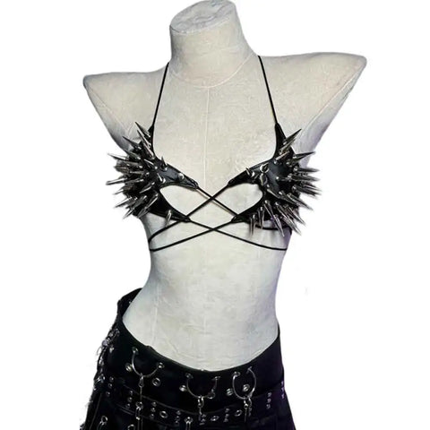 Cyber Goth Spiked Armour Halter Top