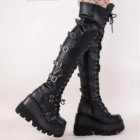 Cyber Goth Overlord Over-The-Knee Platform Boot