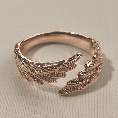 Goth Folded Angel Wings Silver Open Ring