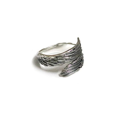 Goth Folded Angel Wings Silver Open Ring
