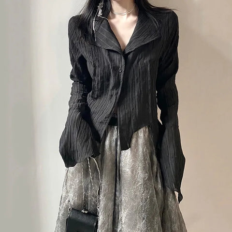 Nu Goth Crinkle Shadow Blouse