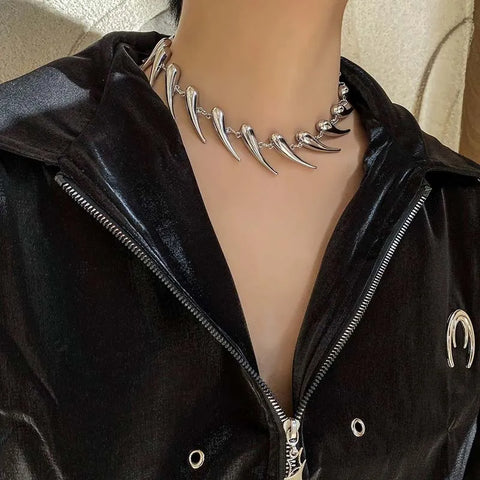 Cyber Goth Fang Claw Statement Necklace
