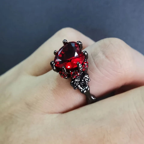 Goth Crimson Skull Crown Zirconia Ring