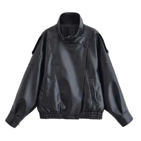 Nu Goth Oversized Moto Coat in Structured Faux Leather