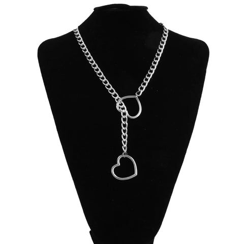 Goth Double Heart Lariat Chain Necklace