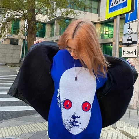 Nu Goth Red-Eyed White Cat Knit Sweater