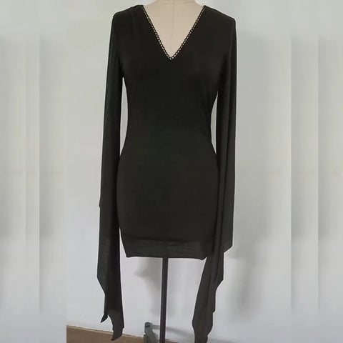 Goth Batwing Lace-Up Shadow Wing Mini Dress