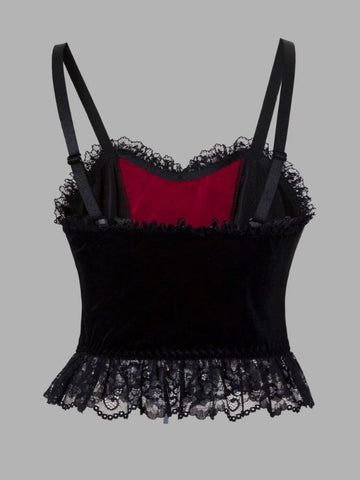 Victorian Goth Crimson Bat Lace-Up Corset Top