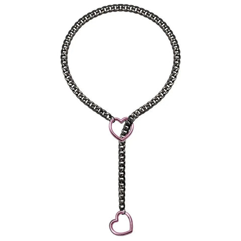 Goth Double Heart Lariat Chain Necklace