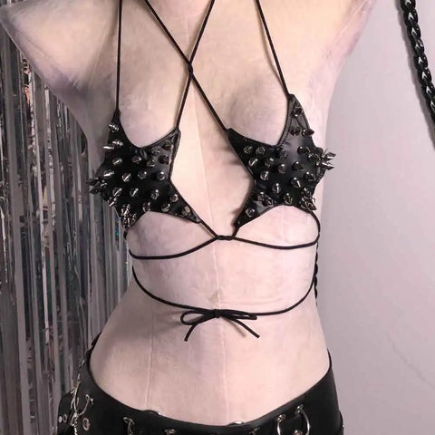 Cyber Goth Spiked Armour Halter Top