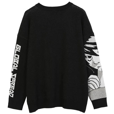 Nu Goth Anime Girl Manga Portrait Oversized Knit Sweater