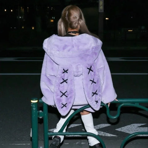 Goth Dead Rabbit Faux Fur Oversized Zip-Up Top