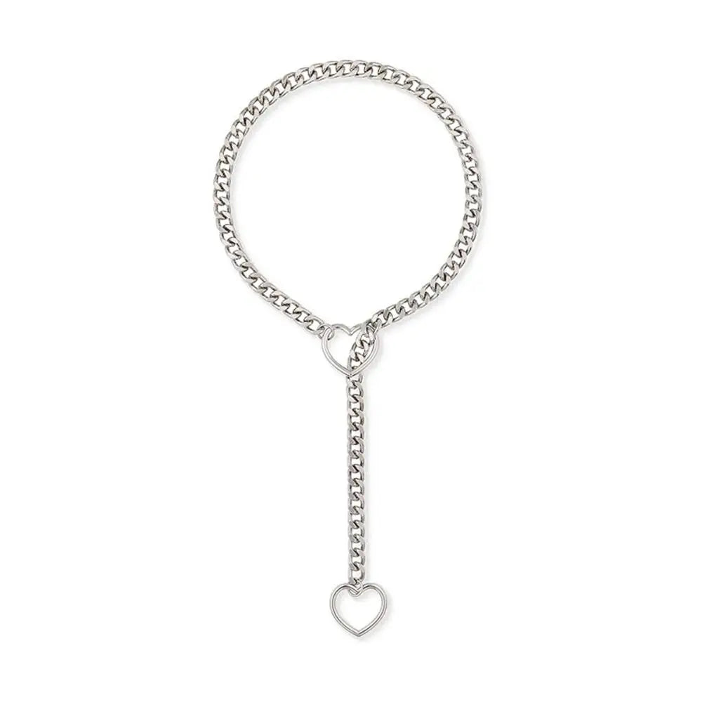 Goth Double Heart Lariat Chain Necklace